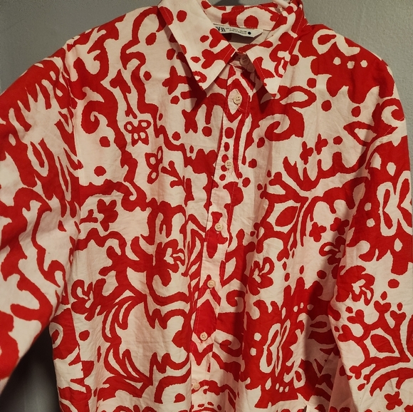 ZARA Poplin blouse with red bohemian print - Picture 4 of 4